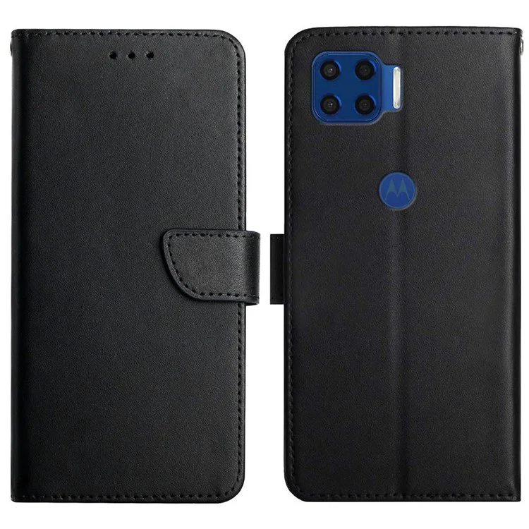 For Motorola Moto G 5G Plus Practical Wallet Stand Function Flip Phone Cover Genuine Leather Nappa Texture Full Body Protective Phone Case - Black-Cellmalls
