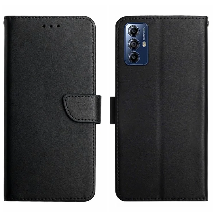 HT02 For Motorola Moto G Play (2023) 4G Anti-scratch Genuine Leather Nappa Texture Wallet Case Magnetic Clasp Stand Phone Cover - Black-Cellmalls