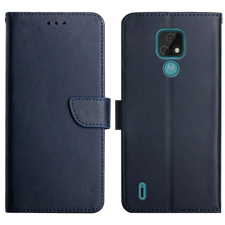 Nappa Texture Shell Genuine Leather Wallet Folio Flip Protective Case with Adjustable Stand for Motorola Moto E7 - Black-Cellmalls