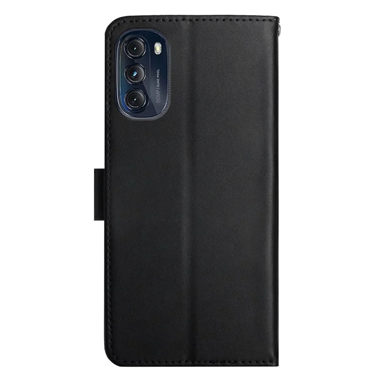 Nappa Texture Genuine Leather Cover for Motorola Moto G (2022), Magnetic Closure Drop-proof Wallet Stand Function Phone Case - Black-Cellmalls