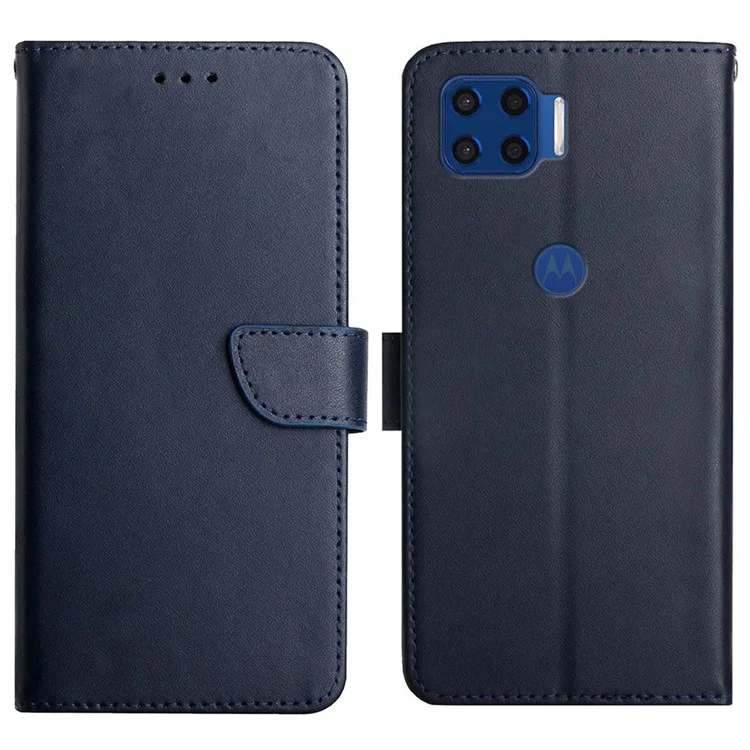 For Motorola Moto G 5G Plus Practical Wallet Stand Function Flip Phone Cover Genuine Leather Nappa Texture Full Body Protective Phone Case - Black-Cellmalls