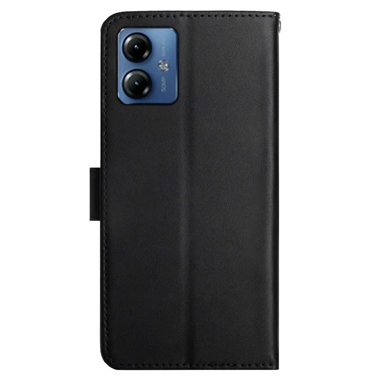 HT02 For Motorola Moto G54 5G Genuine Cow Leather Phone Cover Stand Wallet Anti-drop Case - Black-Cellmalls