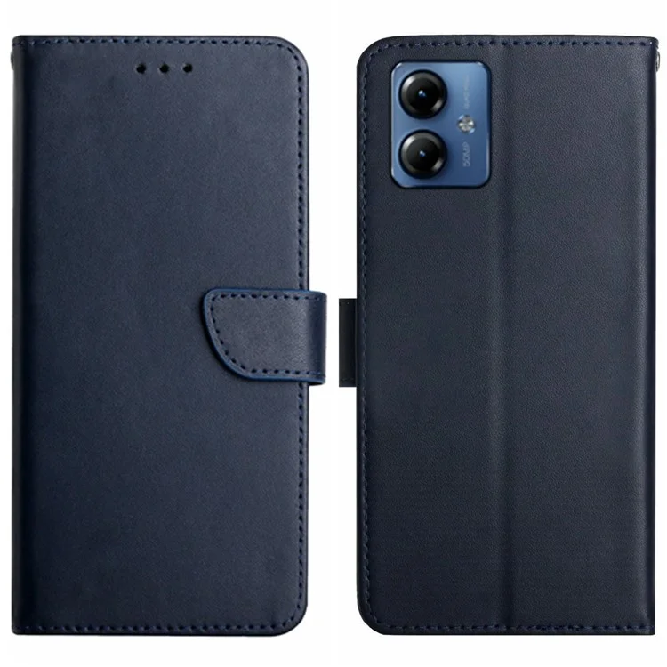 HT02 For Motorola Moto G54 5G Genuine Cow Leather Phone Cover Stand Wallet Anti-drop Case - Black-Cellmalls