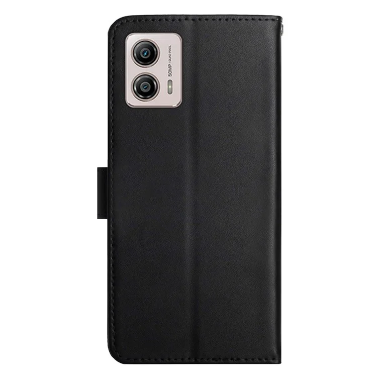 HT02 Cell Phone Cover for Motorola Moto G53 5G, Genuine Leather Nappa Texture Wallet Stand Case - Black-Cellmalls