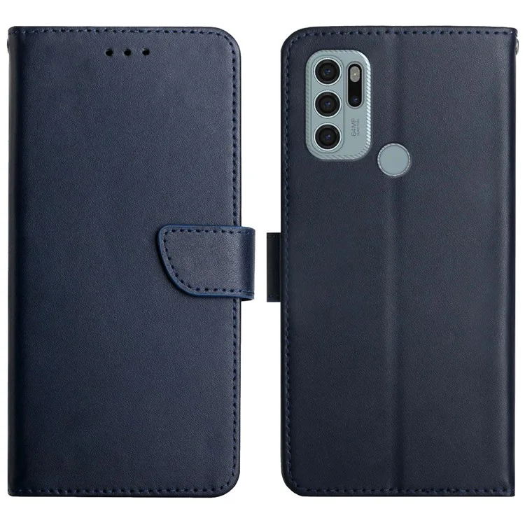 Scratch-proof Nappa Texture Genuine Leather Wallet Stand Protective Phone Case for Motorola Moto G60S - Black-Cellmalls