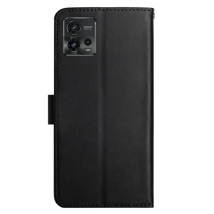 For Motorola Moto G72 4G HT02 Nappa Texture Phone Stand Wallet Case Folio Flip Genuine Leather Shockproof Cover - Black-Cellmalls