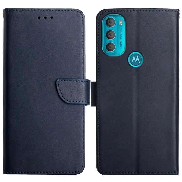 Impact Buffer Nappa Texture Genuine Leather Phone Case Viewing Stand Wallet Cover for Motorola Moto G71 5G - Black-Cellmalls