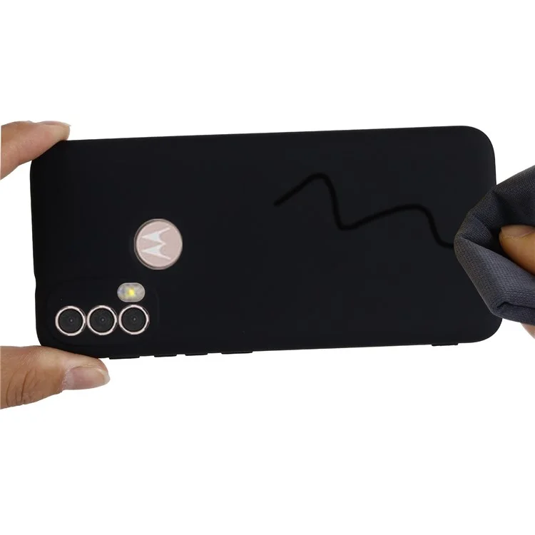 For Motorola Moto E20/E30/E40 Liquid Silicone Protective Cover Anti-scratch Slim Phone Case with Strap - Black-Cellmalls