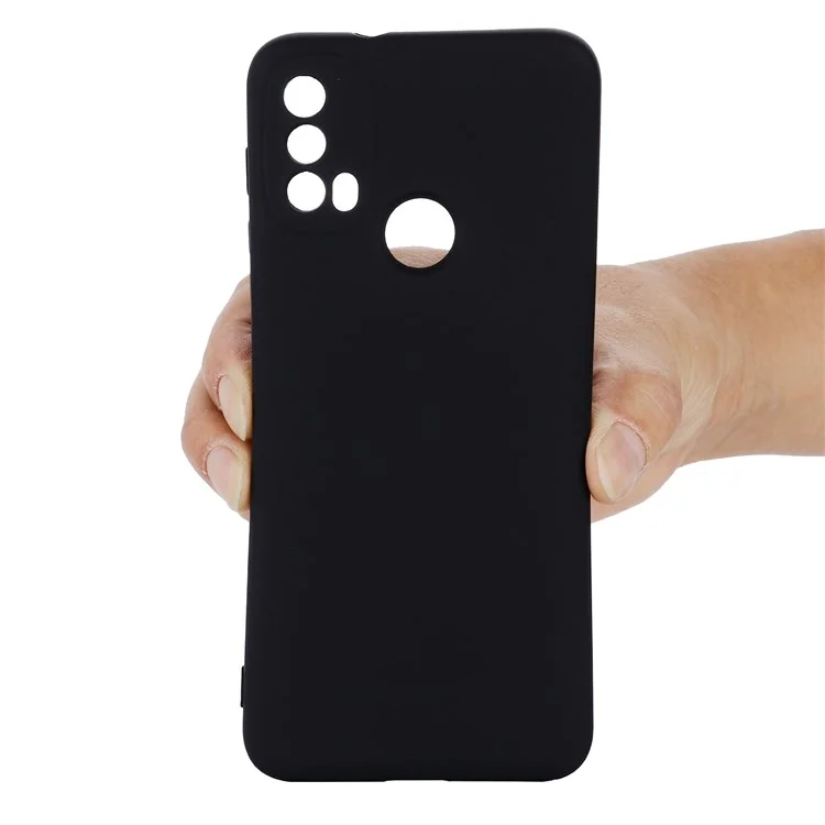 For Motorola Moto E20/E30/E40 Liquid Silicone Protective Cover Anti-scratch Slim Phone Case with Strap - Black-Cellmalls