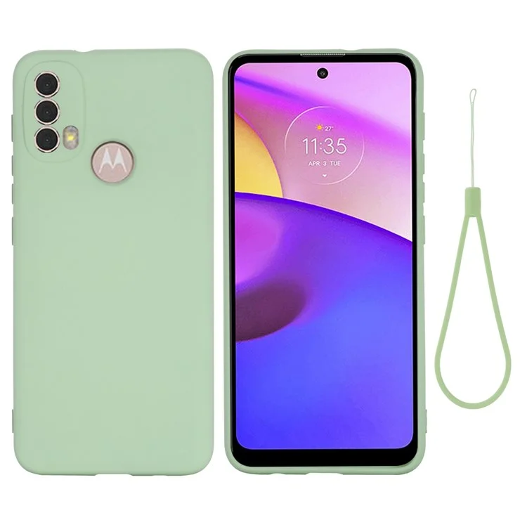 For Motorola Moto E20/E30/E40 Liquid Silicone Protective Cover Anti-scratch Slim Phone Case with Strap - Black-Cellmalls