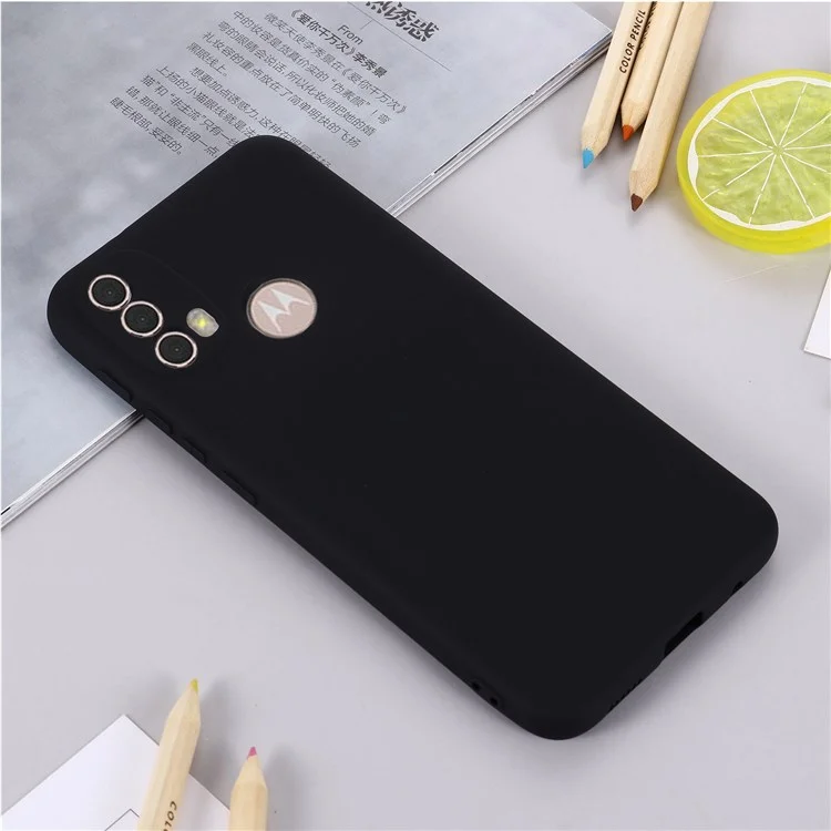 For Motorola Moto E20/E30/E40 Liquid Silicone Protective Cover Anti-scratch Slim Phone Case with Strap - Black-Cellmalls