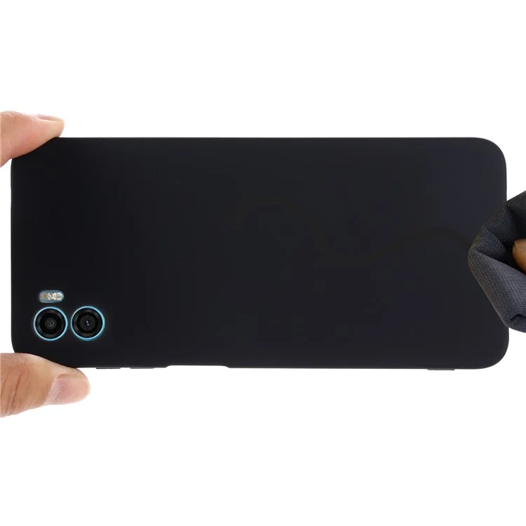 For Motorola Moto E22s 4G Liquid Silicone Case Scratch-resistant Cell Phone Cover Protector with Strap - Black-Cellmalls