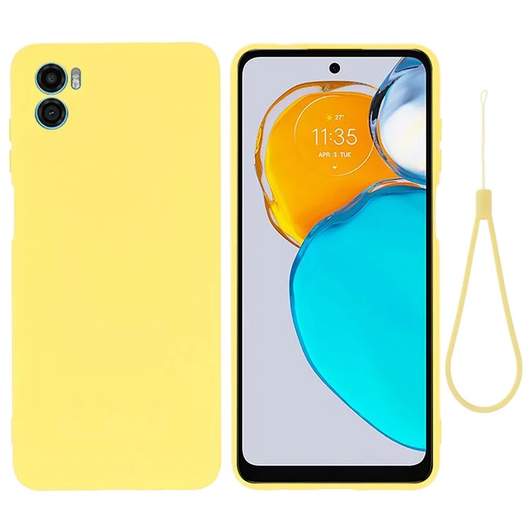 For Motorola Moto E22s 4G Liquid Silicone Case Scratch-resistant Cell Phone Cover Protector with Strap - Black-Cellmalls