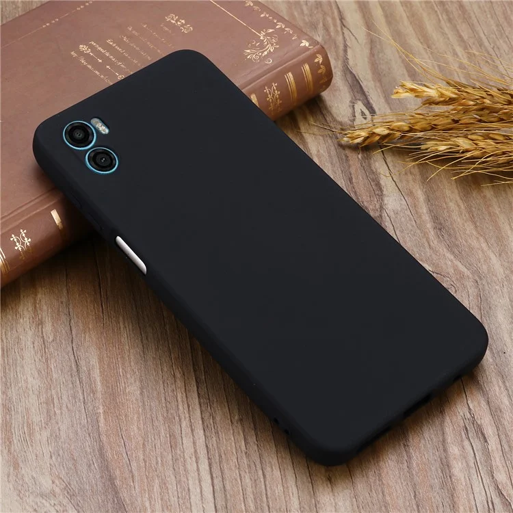 For Motorola Moto E22s 4G Liquid Silicone Case Scratch-resistant Cell Phone Cover Protector with Strap - Black-Cellmalls
