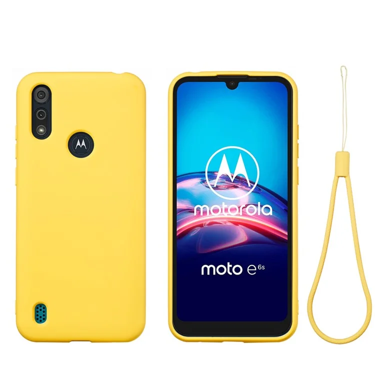 Liquid Silicone Phone Cover Case with Lanyard for Motorola Moto E6i / E6s (2020) - Black-Cellmalls