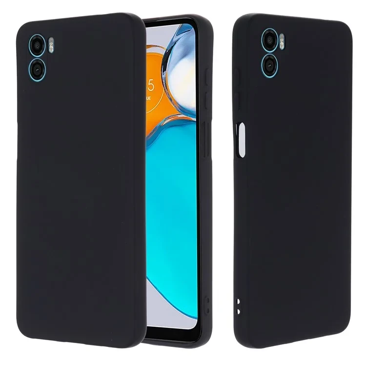 For Motorola Moto E22s 4G Liquid Silicone Case Scratch-resistant Cell Phone Cover Protector with Strap - Black-Cellmalls