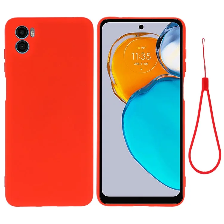 For Motorola Moto E22s 4G Liquid Silicone Case Scratch-resistant Cell Phone Cover Protector with Strap - Black-Cellmalls