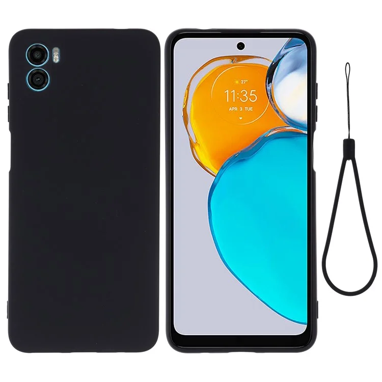 For Motorola Moto E22s 4G Liquid Silicone Case Scratch-resistant Cell Phone Cover Protector with Strap - Black-Cellmalls