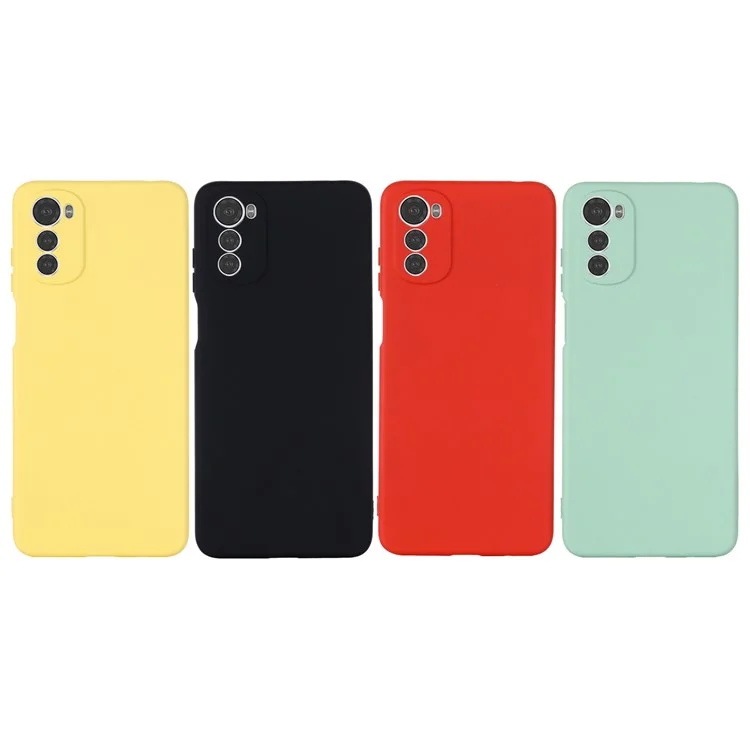 For Motorola Moto E32 4G Liquid Silicone Phone Case Soft Microfiber Lining Camera Protection Cover with Strap - Black-Cellmalls