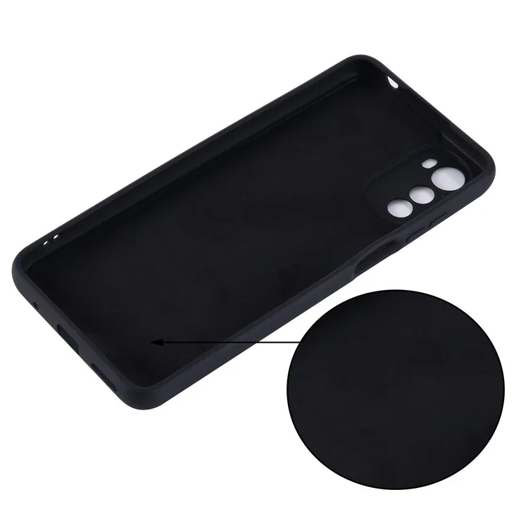 For Motorola Moto E32 4G Liquid Silicone Phone Case Soft Microfiber Lining Camera Protection Cover with Strap - Black-Cellmalls