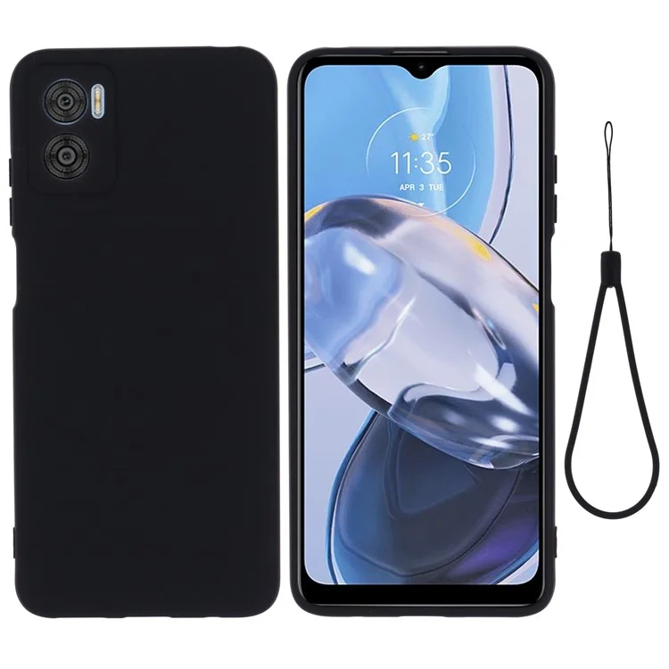 For Motorola Moto E22 4G / E22i 4G Liquid Silicone Cover Anti-Scratch Soft Lining Camera Protection Phone Case with Strap - Green-Cellmalls