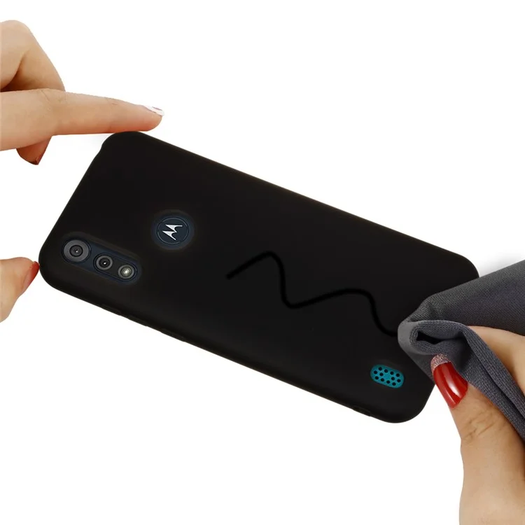 Liquid Silicone Phone Cover Case with Lanyard for Motorola Moto E6i / E6s (2020) - Black-Cellmalls