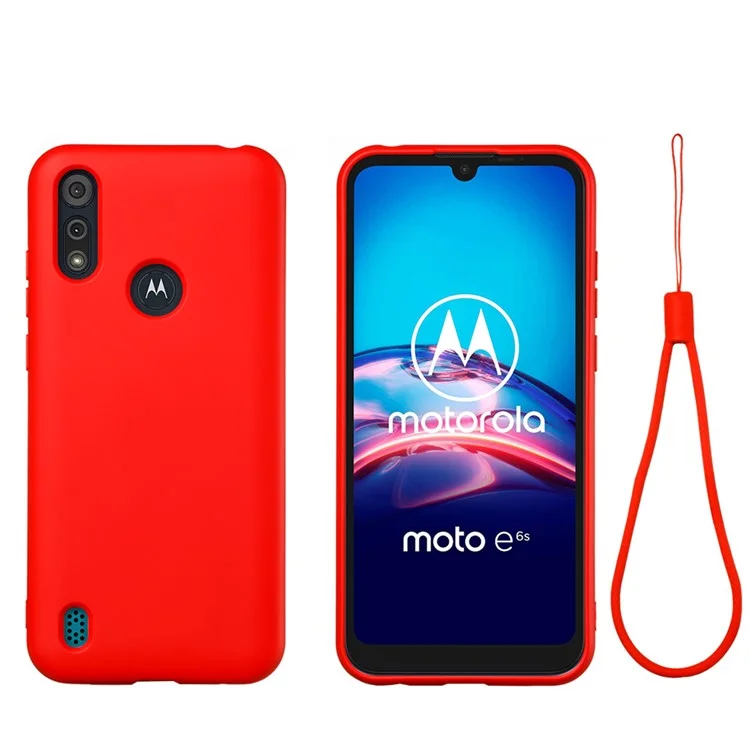 Liquid Silicone Phone Cover Case with Lanyard for Motorola Moto E6i / E6s (2020) - Black-Cellmalls