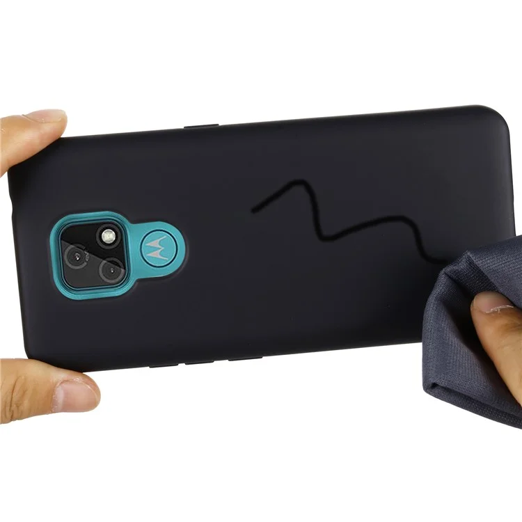 Plain Liquid Silicone Phone Protective Case + Handy Strap for Motorola Moto E7 2020 - Black-Cellmalls