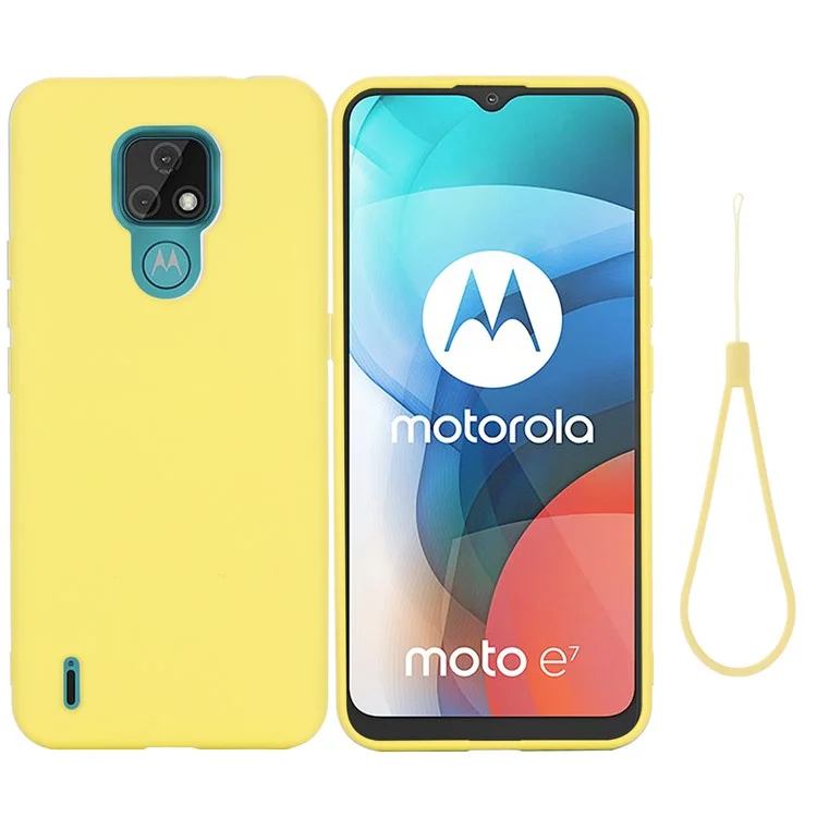Plain Liquid Silicone Phone Protective Case + Handy Strap for Motorola Moto E7 2020 - Black-Cellmalls