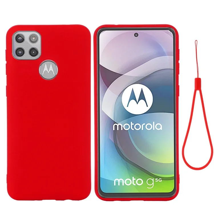 Liquid Silicone Soft Cover Case with Handy Strap for Motorola Moto G 5G - Red-Cellmalls
