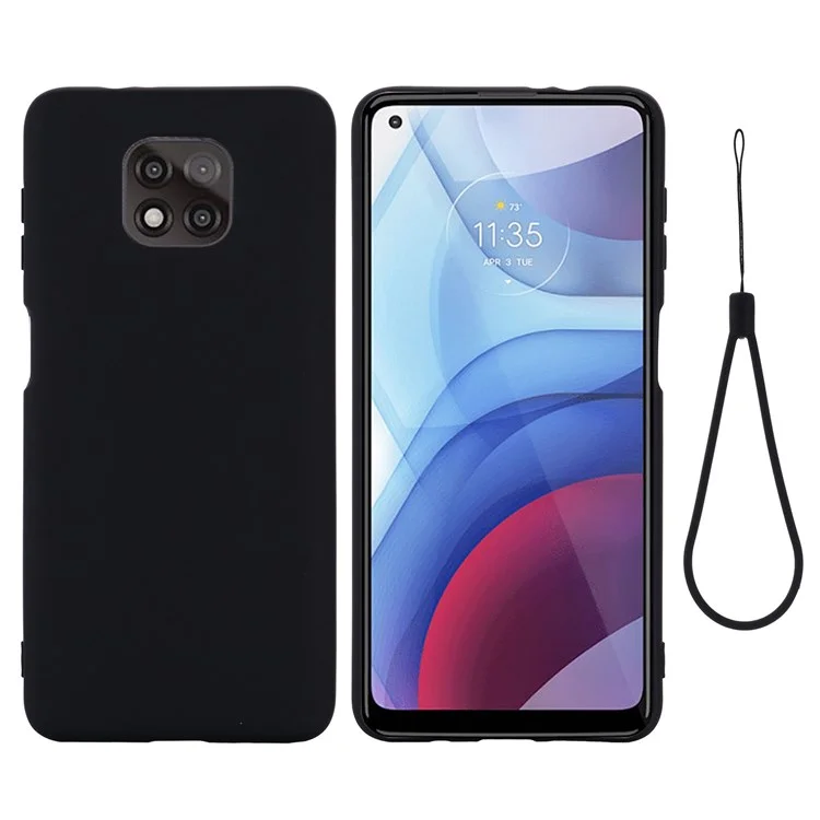For Motorola Moto G Power (2021) Drop-proof Liquid Silicone Phone Case Protective Cover with Strap - Black-Cellmalls