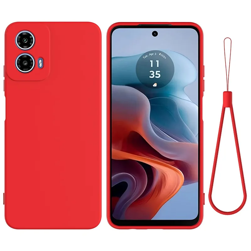 For Motorola Moto G Power (2024) Case Liquid Silicone Mobile Phone Cover with Strap - Red-Cellmalls