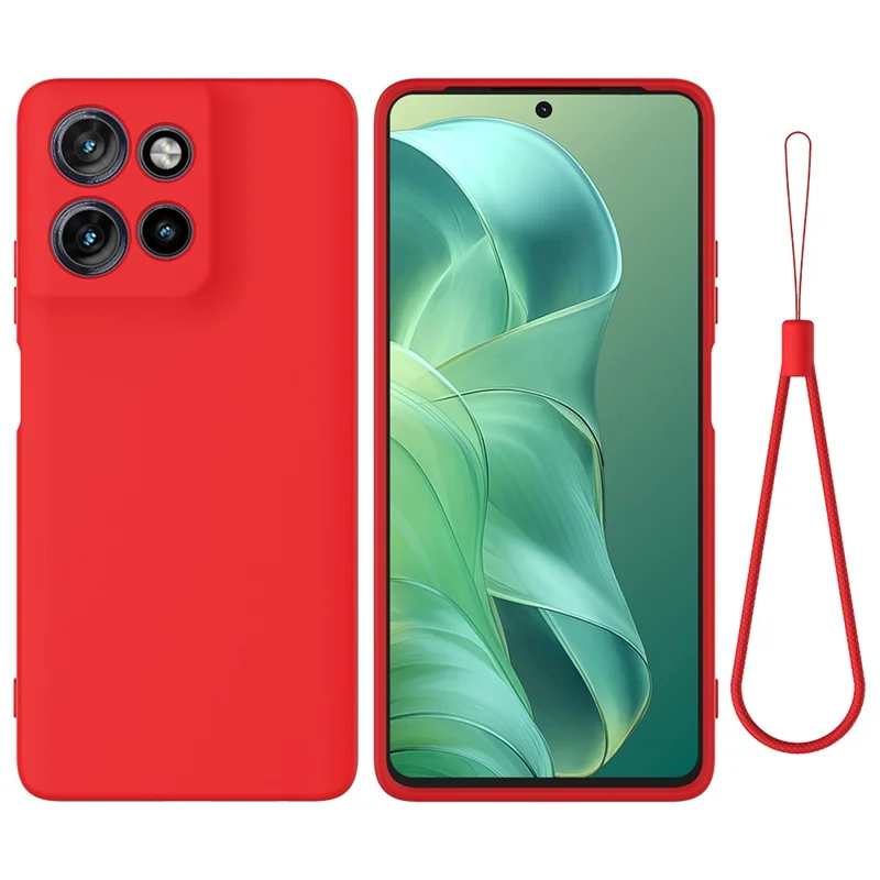 For Motorola Moto G Power (2025) Case Liquid Silicone Phone Back Cover with Hand Strap - Red-Cellmalls
