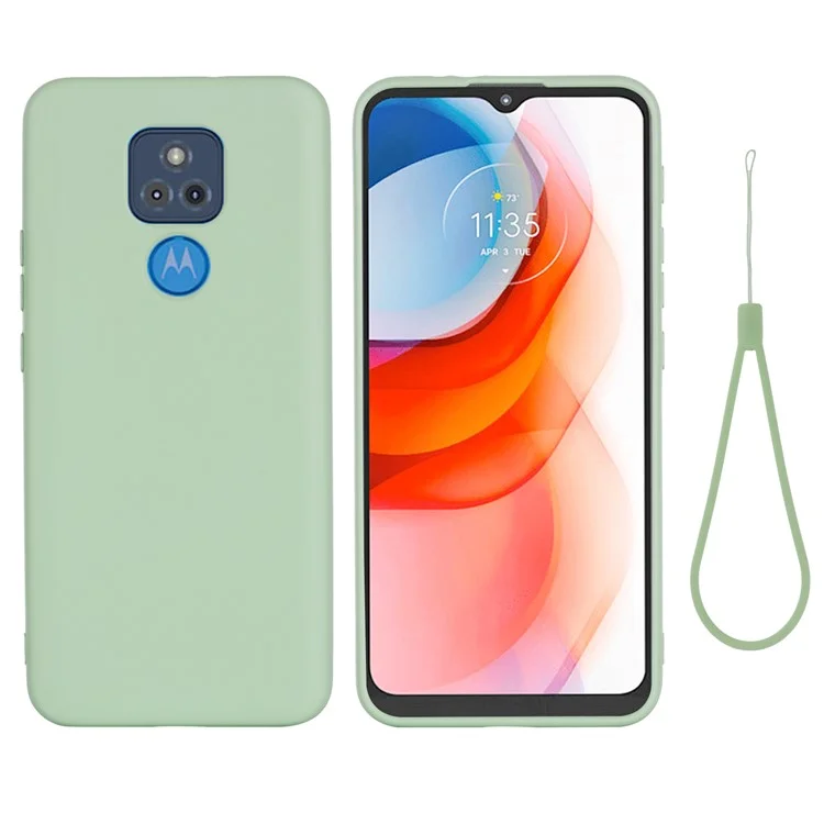 For Motorola Moto G Play (2021) Phone Case Liquid Silicone Shockproof Back Cover with Strap - Black-Cellmalls