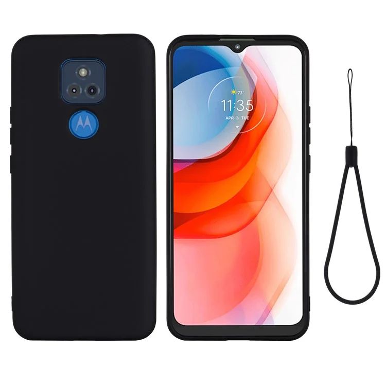 For Motorola Moto G Play (2021) Phone Case Liquid Silicone Shockproof Back Cover with Strap - Black-Cellmalls