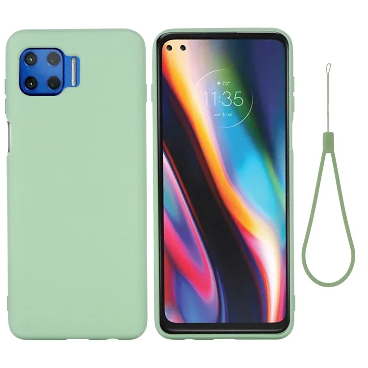 Solid Color Liquid Silicone Phone Protective Shell with Strap for Motorola Moto G 5G Plus - Green-Cellmalls