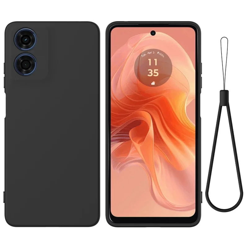 For Motorola Moto G04s 4G / G04 4G Case Liquid Silicone Scratch-proof Protective Shell with Handy Strap - Black-Cellmalls