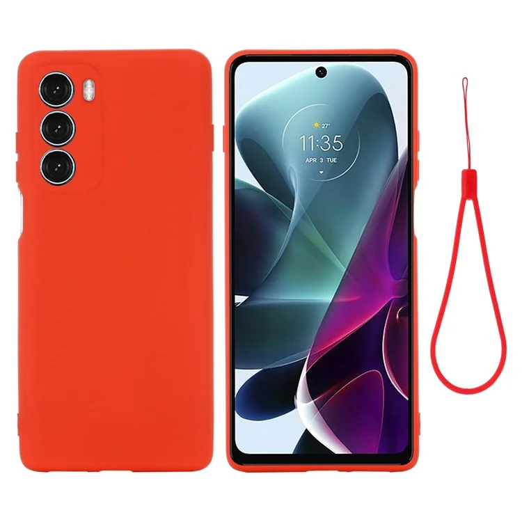 For Motorola Moto G200 5G/Edge S30 Soft Liquid Silicone Shockproof Phone Case Microfiber Lining Cushion Texture Cover with Strap - Green-Cellmalls