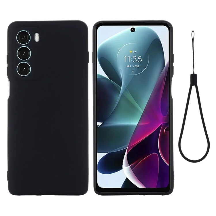 For Motorola Moto G200 5G/Edge S30 Soft Liquid Silicone Shockproof Phone Case Microfiber Lining Cushion Texture Cover with Strap - Green-Cellmalls