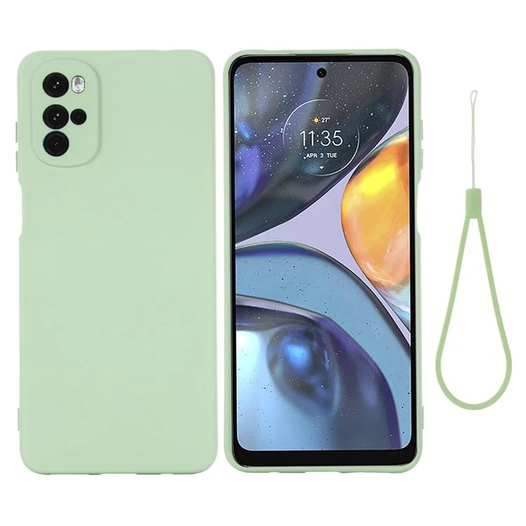For Motorola Moto G22 / Moto E32s 4G Liquid Silicone Cover Soft Anti-Scratch Microfiber Lining Shockproof Protective Case with Strap - Green-Cellmalls