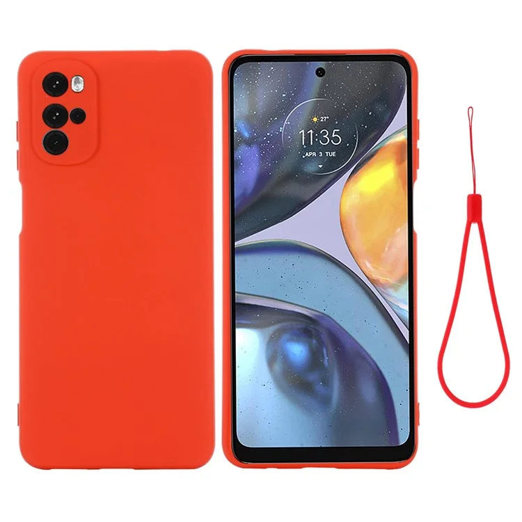 For Motorola Moto G22 / Moto E32s 4G Liquid Silicone Cover Soft Anti-Scratch Microfiber Lining Shockproof Protective Case with Strap - Green-Cellmalls