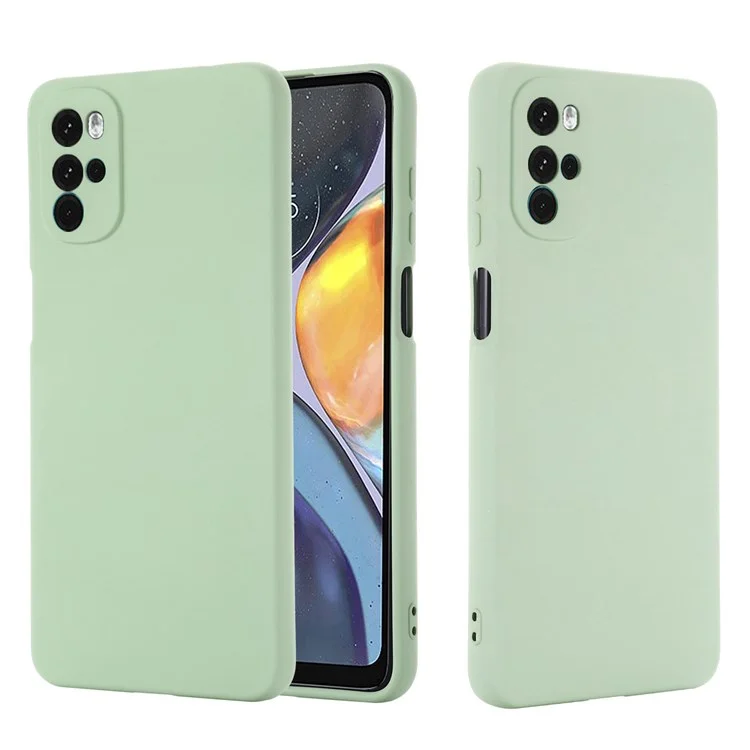For Motorola Moto G22 / Moto E32s 4G Liquid Silicone Cover Soft Anti-Scratch Microfiber Lining Shockproof Protective Case with Strap - Green-Cellmalls