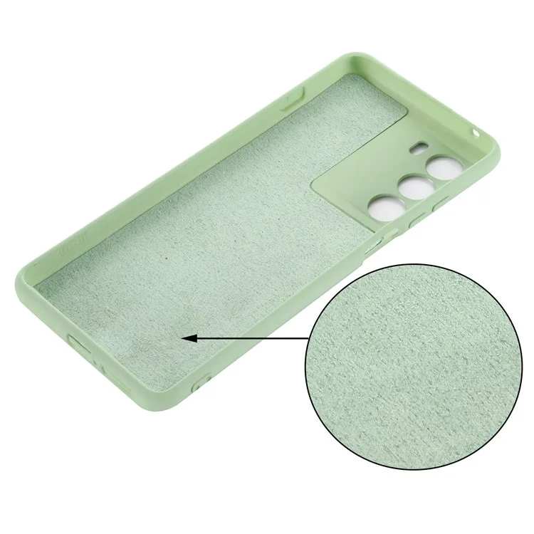 For Motorola Moto G200 5G/Edge S30 Soft Liquid Silicone Shockproof Phone Case Microfiber Lining Cushion Texture Cover with Strap - Green-Cellmalls
