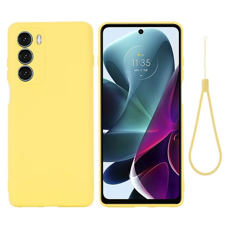 For Motorola Moto G200 5G/Edge S30 Soft Liquid Silicone Shockproof Phone Case Microfiber Lining Cushion Texture Cover with Strap - Green-Cellmalls