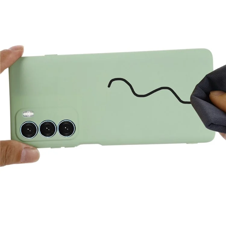 For Motorola Moto G200 5G/Edge S30 Soft Liquid Silicone Shockproof Phone Case Microfiber Lining Cushion Texture Cover with Strap - Green-Cellmalls