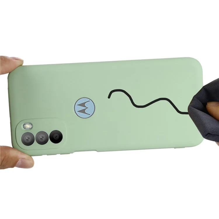 For Motorola Moto G31/G41 Soft Liquid Silicone Phone Case Microfiber Lining Cushion Camera Protection Cover with Strap - Green-Cellmalls