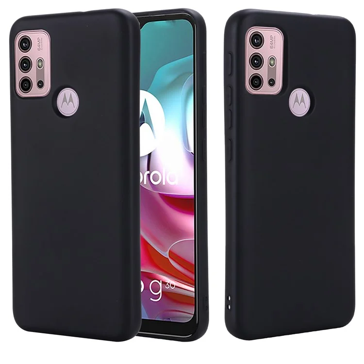 Liquid Silicone Soft Cover Case with Handy Strap for Motorola Moto G30/G20 / G10 - Black-Cellmalls