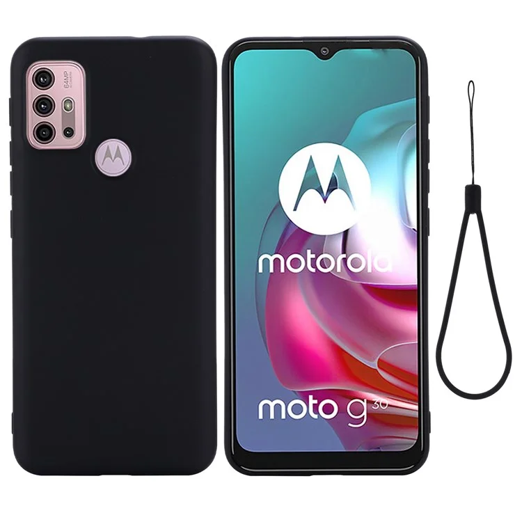 Liquid Silicone Soft Cover Case with Handy Strap for Motorola Moto G30/G20 / G10 - Black-Cellmalls
