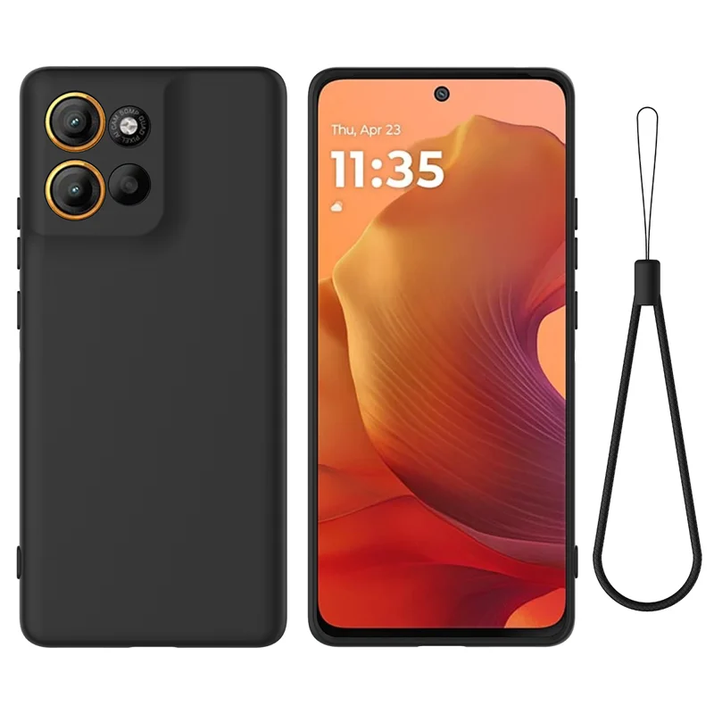For Motorola Moto G56 5G Liquid Silicone Case Phone Back Cover with Hand Strap - Black-Cellmalls