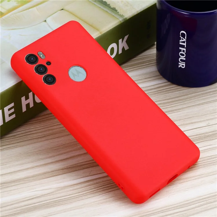 Anti-scratch Soft Liquid Silicone Phone Protective Case Cover with Wrist Strap for Motorola Moto G60S - Red-Cellmalls